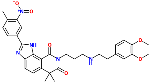 (image for) MC003792 8-[3-[[2-(3,4-Dimethoxyphenyl)ethyl]amino]propyl]-6,6-dimethyl-2-(4-methyl-3-nitrophenyl)-1H-imidazo[4,5-h]isoquinoline-7,9(6H,8H)-dione
